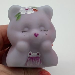 Fenton satin glass handpainted bear with lady bug.